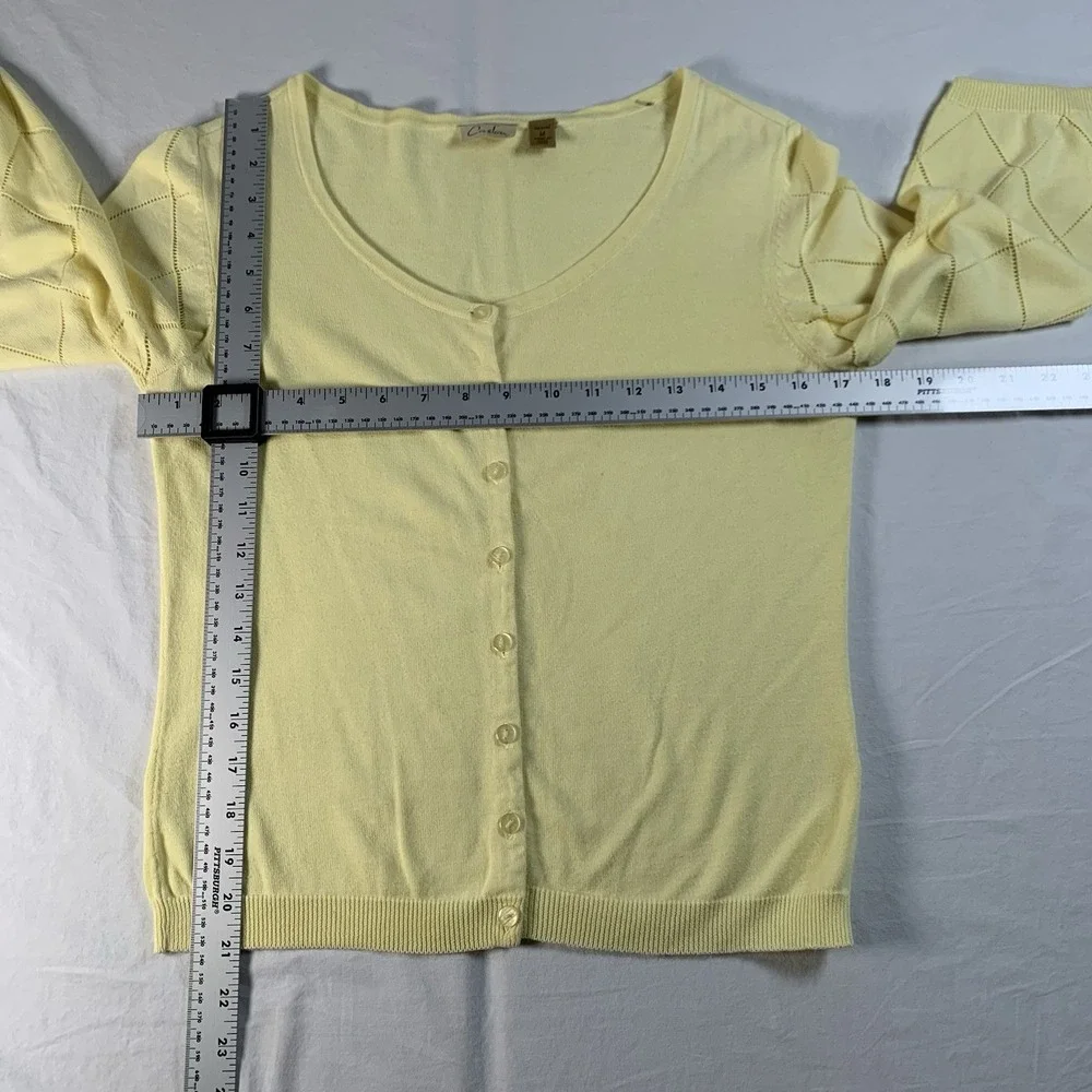 VTG Caslon Women's Petite Mp Butter Yellow 3/4 Sleeve Cotton Argyle‎ Cardigan